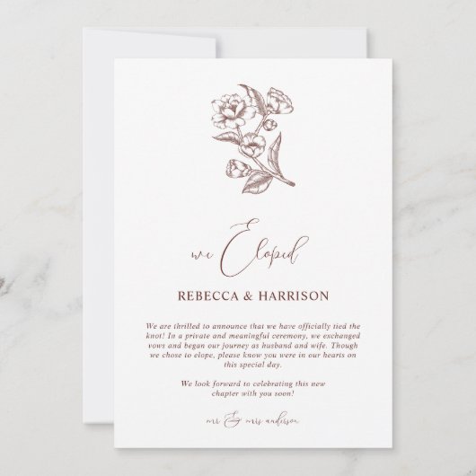 We Eloped Brown Floral Boho | Photo Wedding Aankondiging (Achterkant)