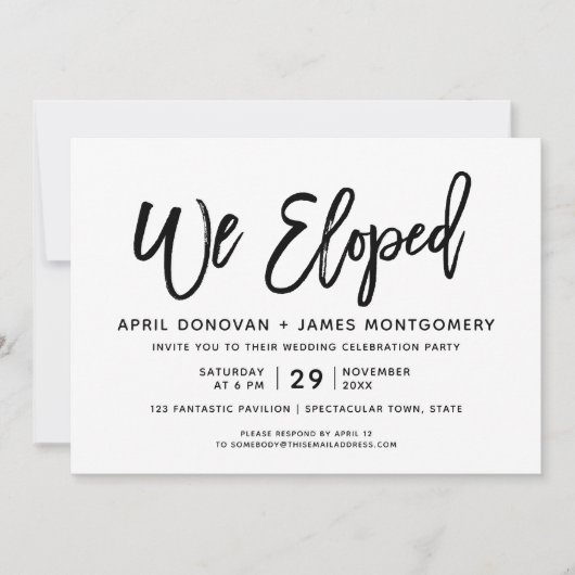 We Eloped Brush Typografie Bruiloft uitnodiging (Voorkant)