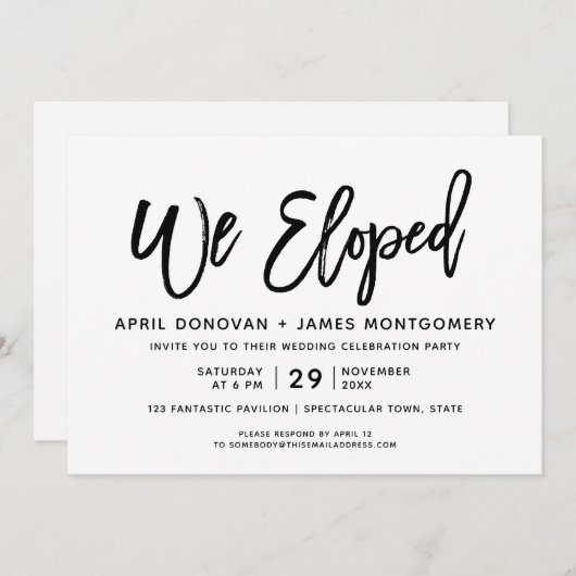 We Eloped Brush Typografie Bruiloft uitnodiging (Voorkant / Achterkant)