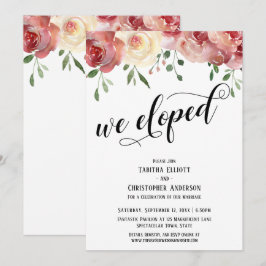 We Eloped Calligrafie, Bourgogne, Roze Rozen Kaart