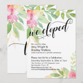 We Eloped Calligraphy Roze Aquarel Bloemen Kaart (Voorkant / Achterkant)