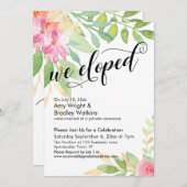 We Eloped Calligraphy Roze Watercolor Bloemen Kaart (Voorkant / Achterkant)