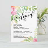 We Eloped Calligraphy Roze Waterverf Bloemen Kaart (Staand voorkant)