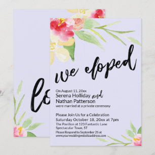 We Eloped Casual Script Watercolor Bloemen Lavende Kaart