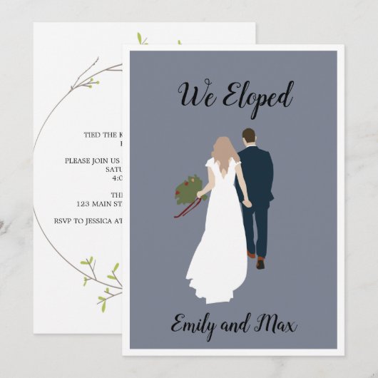 "We Eloped" eenvoudige bruiloft aankondiging Kaart (Voorkant / Achterkant)