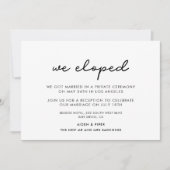 We eloped Eenvoudige huwelijksaankondiging Kaart (Voorkant)