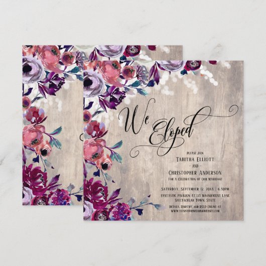 We Eloped Elegant Script Bloem Motief Bleek Hout & Kaart (Voorkant / Achterkant)