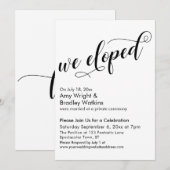 We Eloped Fancy Script Huwelijksfeest na de bruilo Kaart (Voorkant / Achterkant)