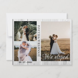 We Eloped Foto Collage Houten Huwelijksaankondigin Kaart