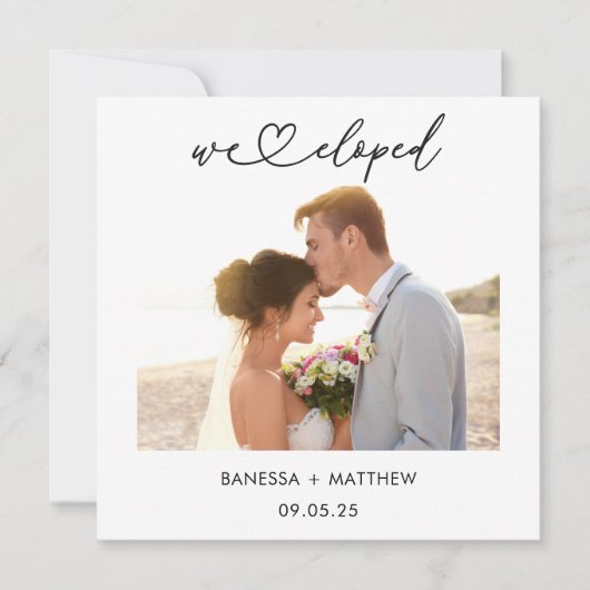 We Eloped Fotokalligrafie Script Bruiloft Aankondiging (Voorkant)
