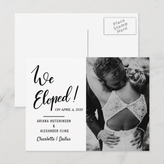We Eloped Huwelijk Typography  | Koppel Foto Aankondigingskaart (Voorkant / Achterkant)