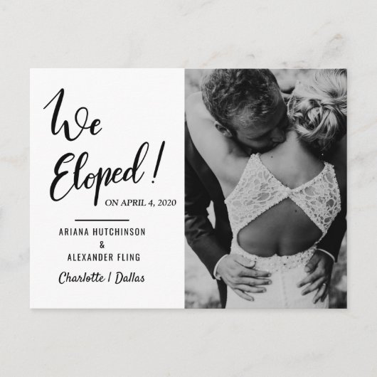 We Eloped Huwelijk Typography  | Koppel Foto Aankondigingskaart (Voorkant)