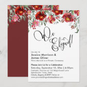 We Eloped Lettertype Bourgondische Rode Bloemen Kaart (Voorkant / Achterkant)