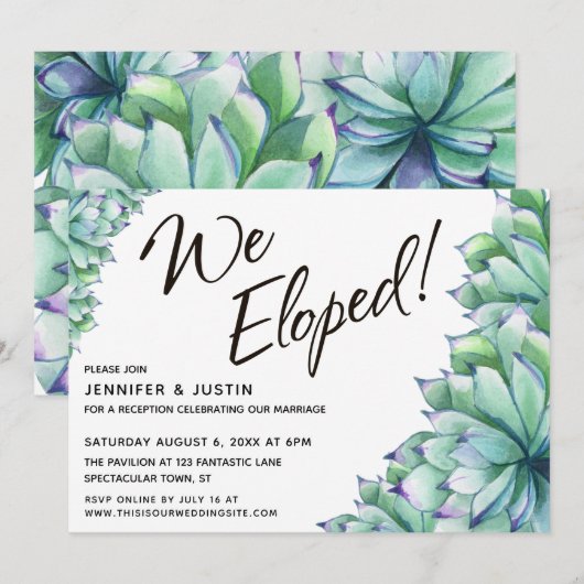 We Eloped Lettertype met Waterverf Succulenten Kaart (Voorkant / Achterkant)