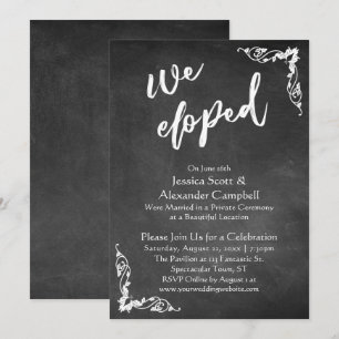 We Eloped Lettertype op Versierde Krijtbord Kaart