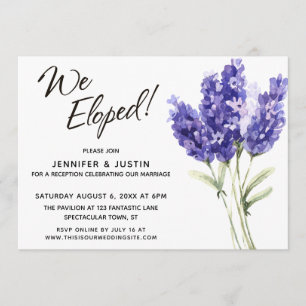 We Eloped Lettertype Waterverf Lavendel Bloemen Kaart