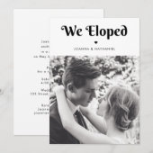 We Eloped Minimalistische Retro Typografie Hart Ee Kaart (Voorkant / Achterkant)