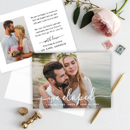 We Eloped Minimalistische witte script trouwfoto Aankondiging