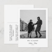 We Eloped Modern Minimal Simple Message Photo Aankondigingskaart (Voorkant / Achterkant)