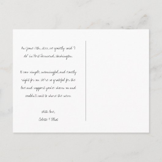 We Eloped Modern Minimalist Message Script Photo Aankondigingskaart (Achterkant)