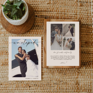 We Eloped Moderne Calligrafie Zwart en Wit Foto Aankondiging