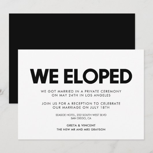 We eloped Moderne trouwkaart Kaart (Voorkant / Achterkant)