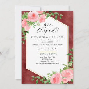 We Eloped Roze Bordeaux Bloemen Huwelijksvlucht Kaart