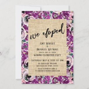 We Eloped Roze Geschilderde Bloemige Jute Ontvangs Kaart
