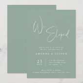 We Eloped Sage Green Minimalistische Trouwdag Aankondiging (Voorkant / Achterkant)