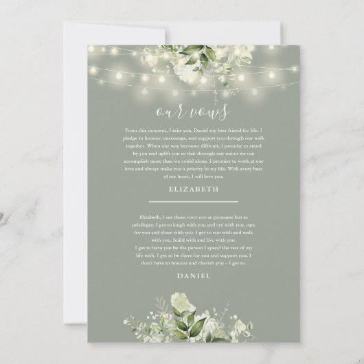 We Eloped Sage Green Wedding Vows Greenery Party Kaart (Achterkant)