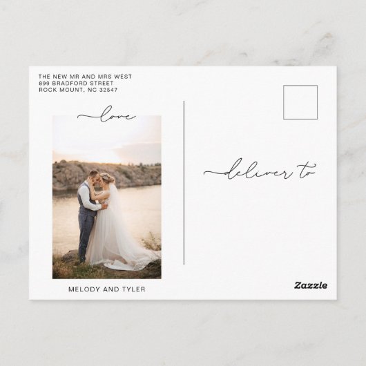 We Eloped Script Heart Chic Wedding Photo Briefkaa Briefkaart (Achterkant)