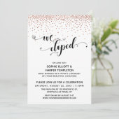 We Eloped Script Koperen Confetti Ontvangst-alleen Kaart (Staand voorkant)