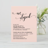 We Eloped Script met Hartjes Roze Ontvangst Kaart (Staand voorkant)