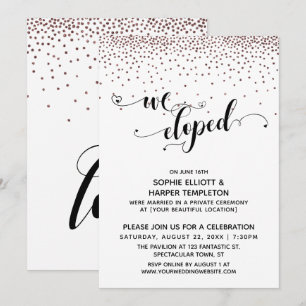 We Eloped Script Rose Goud Confetti Ontvangstkaart Kaart