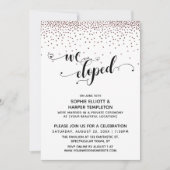 We Eloped Script Rose Gouden Confetti Ontvangst Kaart (Voorkant)