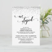 We Eloped Script Silver Confetti Ontvangst-Uitslui Kaart (Staand voorkant)