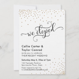 We Eloped Script Typografie, Nep Gouden Confetti Kaart