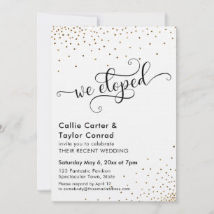 We Eloped Script Typografie, Nep Gouden Confetti Kaart
