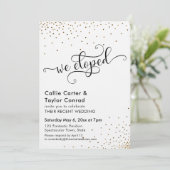 We Eloped Script Typografie, Nep Gouden Confetti Kaart (Staand voorkant)