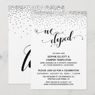 We Eloped Script Zilveren Confetti Ontvangst-Only Kaart