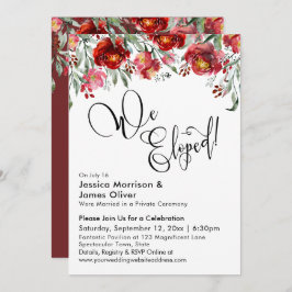 We Eloped Typografie Burgundy Rode Bloemen Kaart