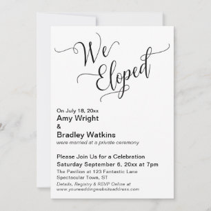 "We Eloped" Typografie Huwelijksfeest na de Trouwd Kaart