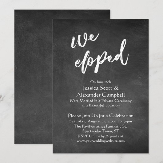 We Eloped Typografie op Schoolbord, Viering Kaart (Voorkant / Achterkant)