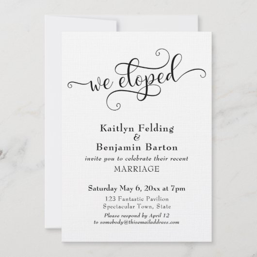 "We Eloped" Typografie Trouwreceptie Alleen Kaart (Voorkant)