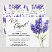 We Eloped Typografie Waterverf Lavendel Bloemen Kaart (Voorkant / Achterkant)