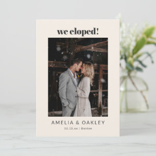 We Eloped Vet Retro Ivoorkleurige Foto Namen Stad Aankondiging