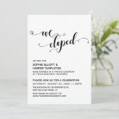 We Eloped Zwart & Wit Script met Hartjes Bruiloft  Kaart (Staand voorkant)