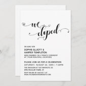 We Eloped Zwart & Wit Script met Hartjes Bruiloft  Kaart (Voorkant / Achterkant)