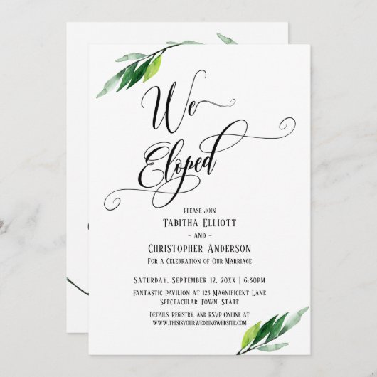 We Elopeden Uitgebreid Script en Groene Decoratie Kaart (Voorkant / Achterkant)