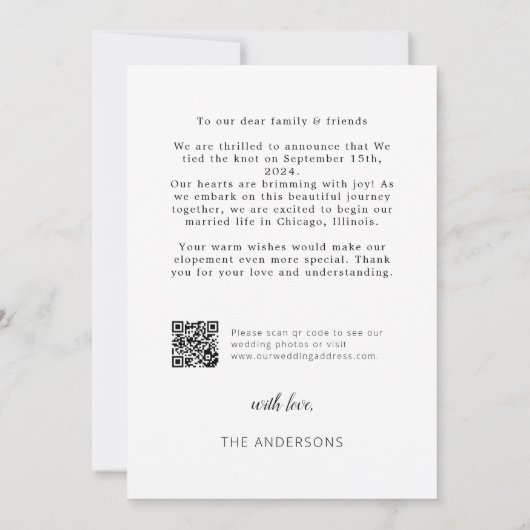 We Elopement aankondiging met QR code (Achterkant)
